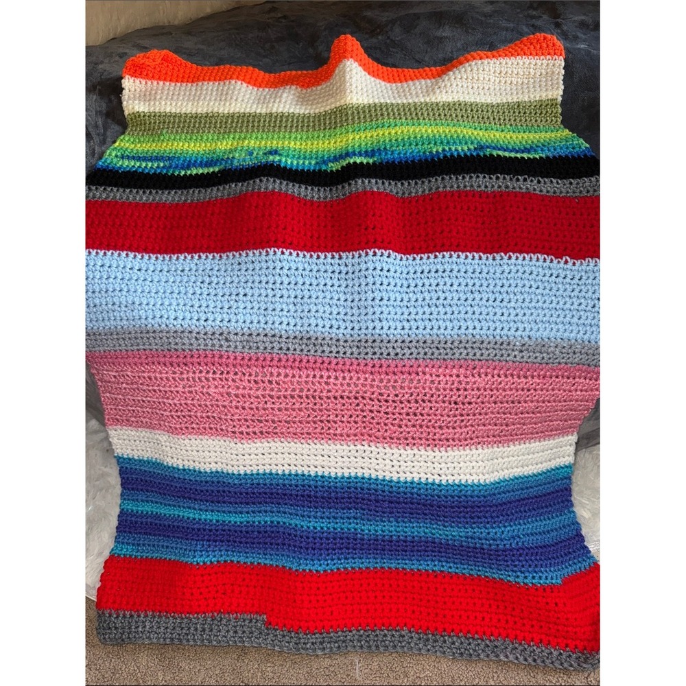Colorful Striped Crochet Blanket - Multi